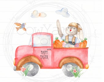 Easter Bunny in Truck png, Farm Sublimation, Sublimation Designs, Farm png, Digital Download, Sublimation png, Watercolor farm png