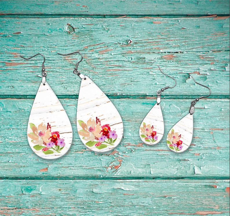 Wood and Floral Earring Designs Earring Sublimation Images Etsy
