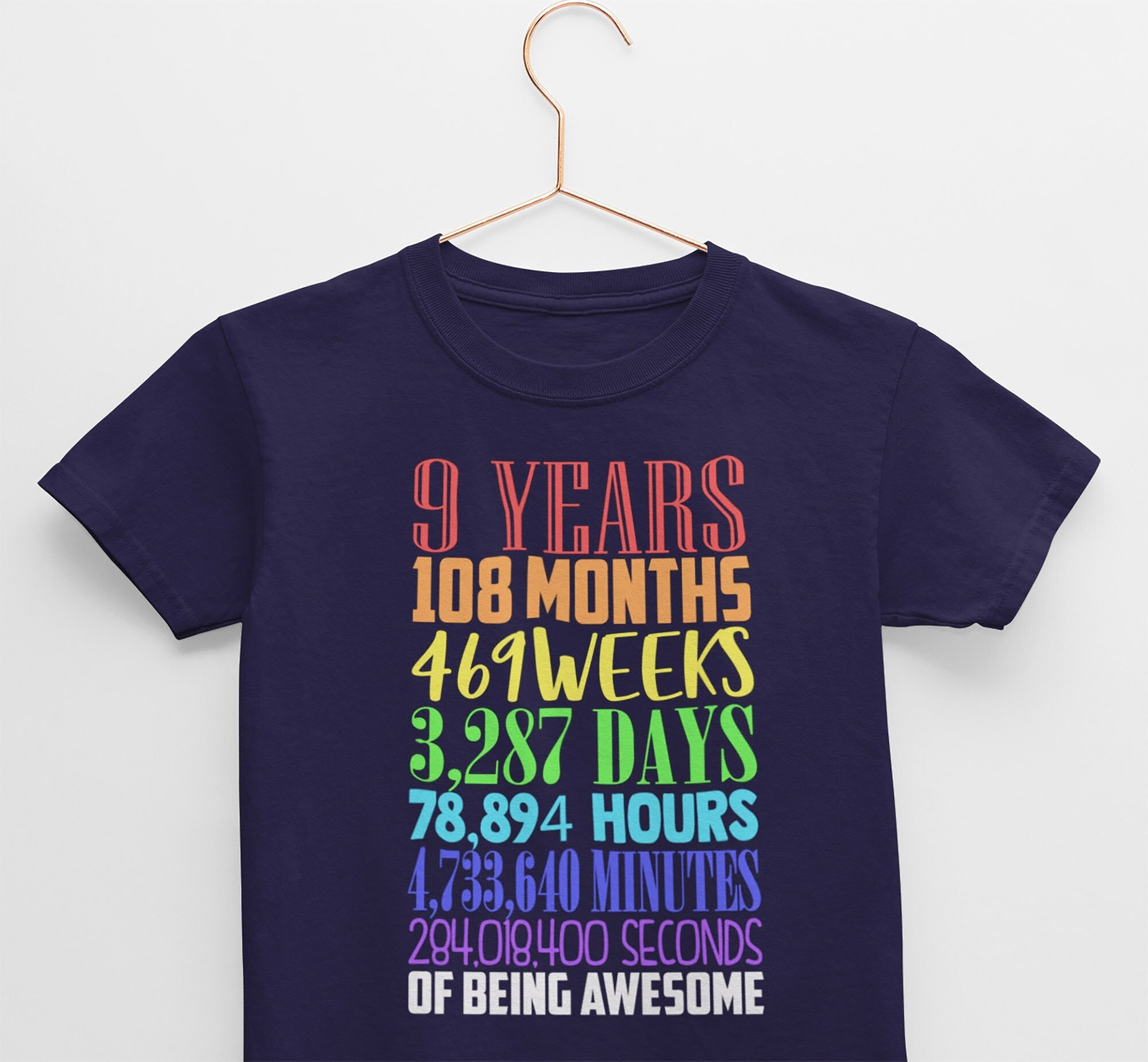 9th Birthday T-Shirt, 9 Years Awesome Shirt, 9 Year Old Birthday Shirt, Kids Birthday Gift