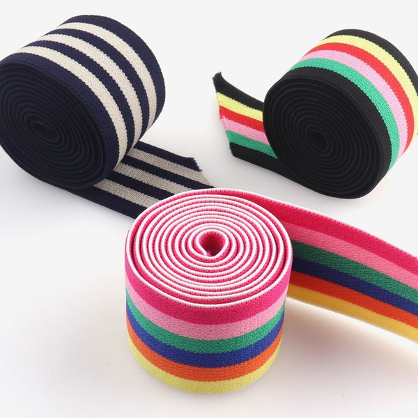 Colorful stripe elastic band Wide rainbow elastic webbing/High quality elastic for DIY clothing accessories 1 1/2 inch