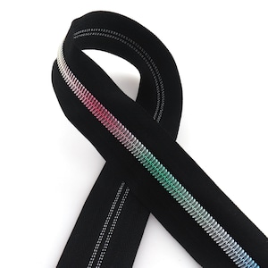 Black Zipper Tape with Rainbow Color Coil Teeth Size 5 Continuous Zipper Bag Supplies Zipper by the meter Rainbow Hardware