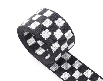 Strap webbing Smooth Black White Webbing 1" soft Square Design Ribbon Webbing for Purse Strap Bag Tape Bag Handle Bag Purse Straps