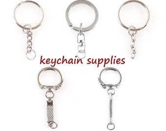 Blank Key Chain Silver Key Chain Ring With Attached Chain Split Key Ring Key Chain Supplies Bag Charm Key Fob Hardware Finding-5pcs