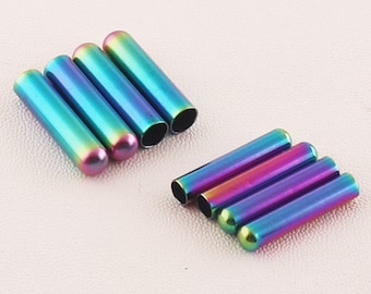 Shoelace Tips Rainbow Bullet Metal Copper Seamless 4/6mm Smooth Ends Aglets Tips Replacement Shoe Lace Easy to Install-10pcs