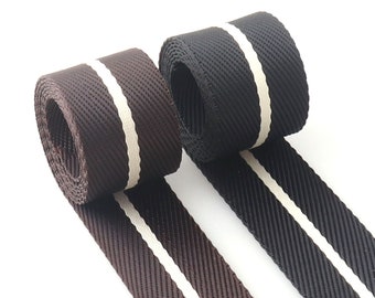 Heavy Duty Nylon Webbing Stripe Brown Coffee Black 1 1/4" 32mm Nylon Ribbon For Belt Bag Purse Strap Key Fob Garment Sold by the yard