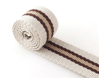 Webbing Beige Strapping Stripe Ribbon 1 1/2 Inch Heavy Weight Webbing For Dog Leash Key Fobs Purse Straps Luggage Belting By the yard