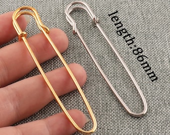 Large Safety Pins Strong Blanket Pins 86mm Sharp Jumbo Pins Gold&Silver Kilt Needle Brooch For Sewing Stitch Maker Knitted Fabric-6pcs