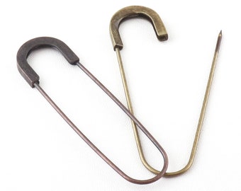 Extra Large (80mm) Antique Brass/Copper Safety Pins Kilt Pins Brooch For Beading Basic Vintage Pins Horse Blanket Pins-6pcs