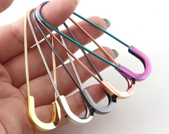 Safety Pins Large Pins Rainbow 80mm Shawl Pins Colorful Sewing Pins For Dressmaking Stitch Makers Vintage Brooch Jewelry Beading-6pcs