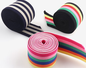 Colorful stripe elastic band Wide rainbow elastic webbing/High quality elastic for DIY clothing accessories 1 1/2 inch