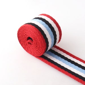 Stripe Webbing by the yard 1 1/2&#39;&#39;(38mm) Cotton Webbing Replacement Strap Red Bag Webbing For Tote Bag Purse Dog Leash Upholstery Webbing