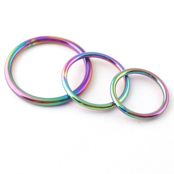 O Ring Metal Round O Ring Rainbow 1"&1 1/2" Colorful Ring Belt Strap Buckle Webbing Connector Ring Leather Craft Choker Collar O Ring-4pcs