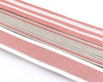 Pink Webbing 31mm Wide Cotton Webbing Stripe Webbing Strong Woven Ribbon Fabric Belt Leash Key Fobs Bag Strap Webbing Sold By the yard