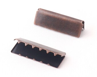 Engarces de extremo de cinta, abrazadera rectangular de cobre antiguo de 1,5 pulgadas, tapas de extremo de cordón de cuero, cuentas de engarce, extremos de engarce con Loops-30pcs