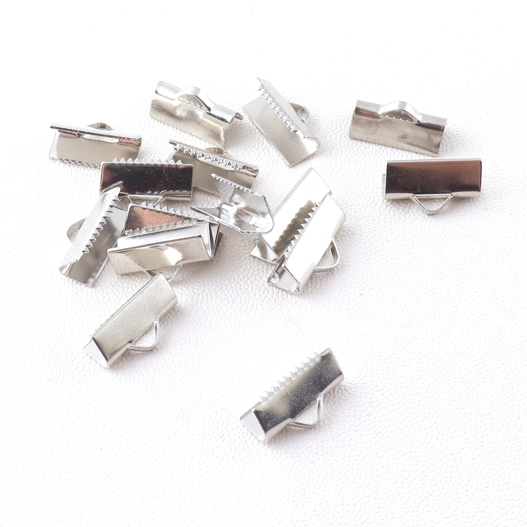 Crimp End Clamp With Loop Lace Cap 1/2 Inch Silver Ribbon Cord End