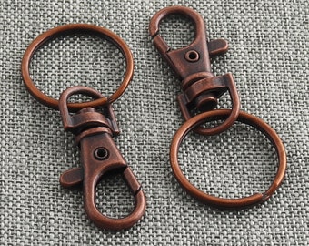 Swivel Clasp With 1 Inch Key Ring Lobster Swivel Hooks Snap Hooks Key Chain Supplies Key Fob Hardware Copper Color Vintage Style-6pcs