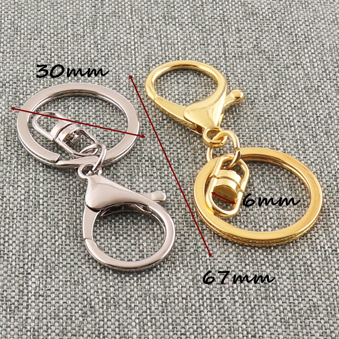 Gold&silver Lobster Claw Clasp Keychain Key Ring Loop Key Etsy