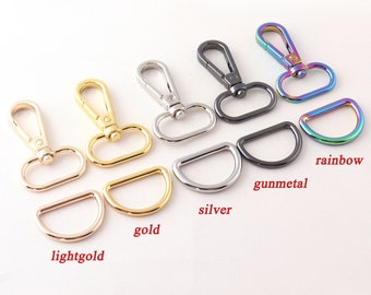 Swivel Clasp With D Ring Set Rainbow 1 Inch Inner Alloy Lobster Clasp Swivel Trigger Snap Hooks Landyard Clip Purse Bag Hardware