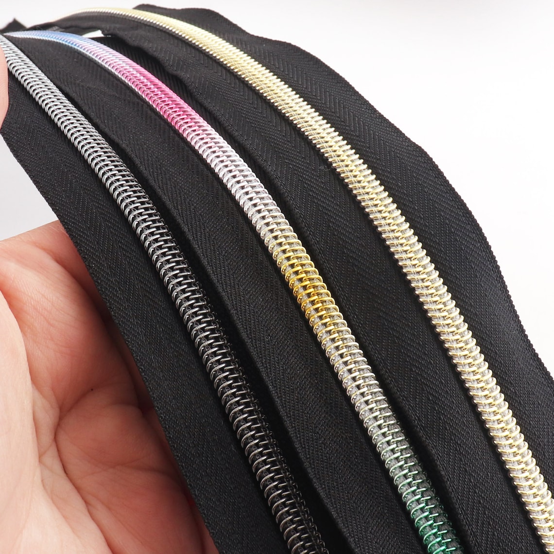 Zipper 5 Nylon Metallic Coil Zippers for Sewing Rainbow Black Etsy