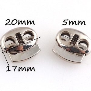 Silver Toggle Cord Stopper Double Barrel Metal Toggle Lock 5mm hole Spring Lock Cord Adjuster For Clothing Crafts-10pcs