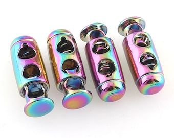 Rainbow Toggle Cord Lock Double Hole 4.5mm Cord Stopper Spring Cord Toggle String Adjuster Élastique Fin Bascule Cordon Cordon Toggle-10pcs