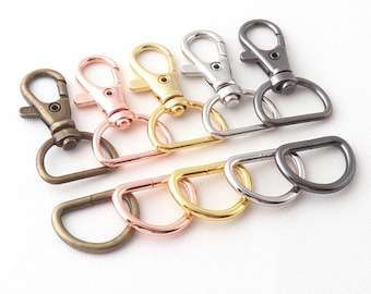 Swivel Clasp With D rings 20mm Rose gold Lobster Clasp Handbag D Buckle Purse Clasp Lanyard Clips Snap Hook Dog Collar Hardware