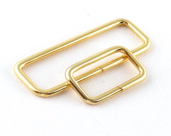 Rectangle Ring Metal 1"&2" Gold Loops Belt Slider Buckle Rectangle Ring for Handbag Strap Bag Making Repairing Webbing-10pcs