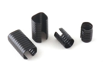 Crimp Cord Ends Clamp End Tips Black Round Tips 20/13mm for Leather Ribbon Jewelry Findings Round Clips Connectors Bead Caps-20pcs