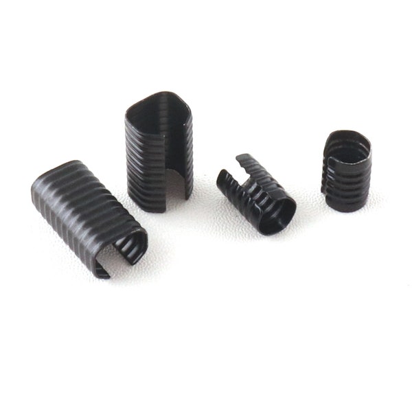 Crimp Cord Ends Clamp End Tips Black Round Tips 20/13mm for Leather Ribbon Jewelry Findings Round Clips Connectors Bead Caps-20pcs
