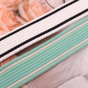1 1/3&#39;&#39;(32mm) Wide Webbing|White/Green Cotton Webbing|Clothing Accessories|Webbing Supplier|By the yards