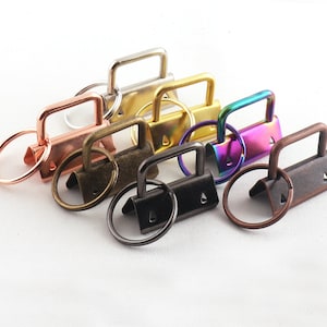 Key Fob Hardware with Key Rings Sets 32mm Rainbow Key Fob Hardware Wrist Lanyard Key Chain Hardware For Fabric Leather Webbing Strap-6sets