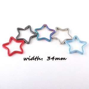 Star Shape Keyring Add On Key Chain Split Ring Pendant Key Holder Ring Blue Key Chain Supplies Flat Keyring Charms Connector-6pcs
