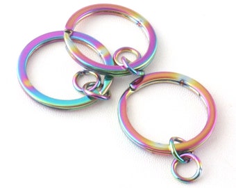 6pcs Key Ring Rainbow 1 Inch Split O Ring Flat Split Key Ring With Jump Ring For Keychain Key Fob Hardware Keychain Supplies
