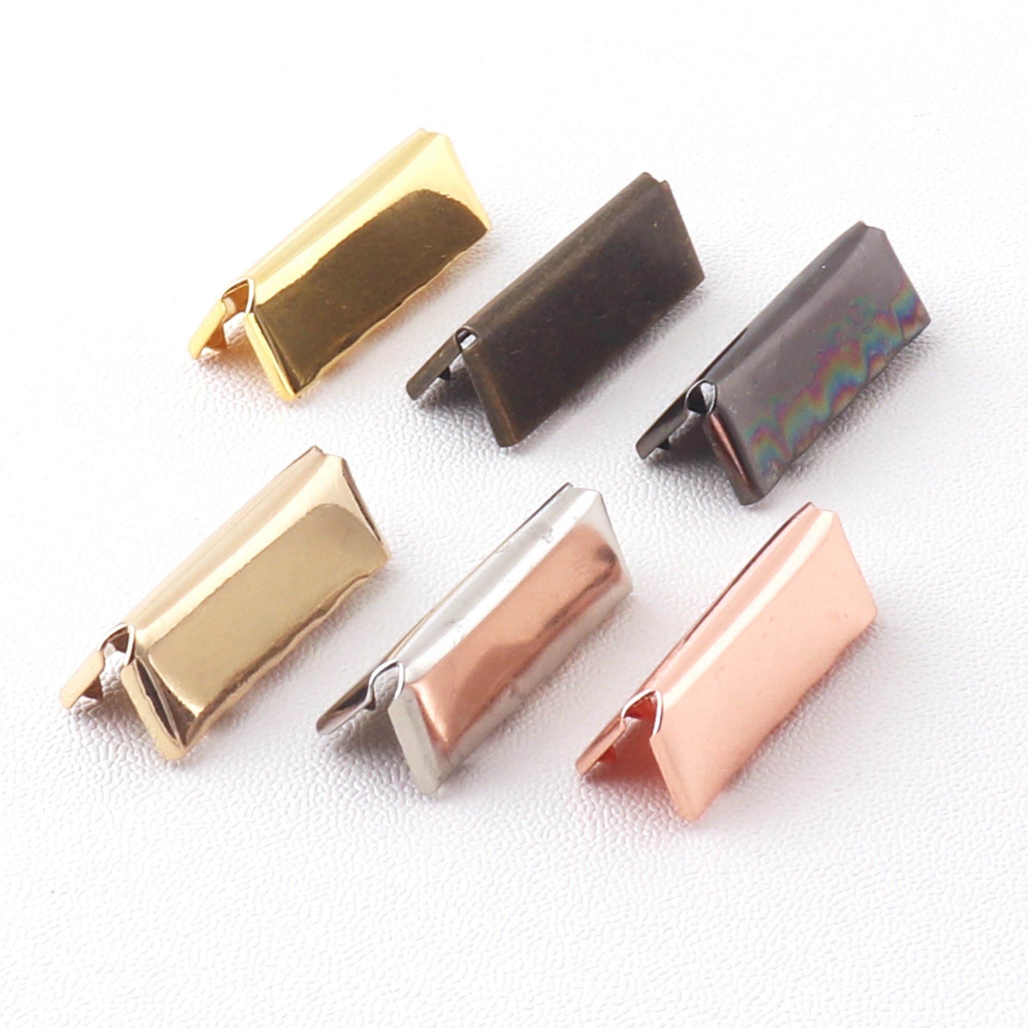 1Set 200PCS 25mm/ 35mm Long 5 Color Iron Ribbon Ends Bracelet Bookmark  Pinch Crimp Clamp End Findings Clasp Leather Cord Ends Jewelry Making  Findings