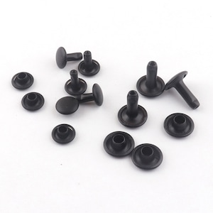 100セット ブラック ダブルキャップ リベット スタッド レザークラフト用 7mmx8mm、9mmx12mm | クラフト用品 DIY クラフト修理