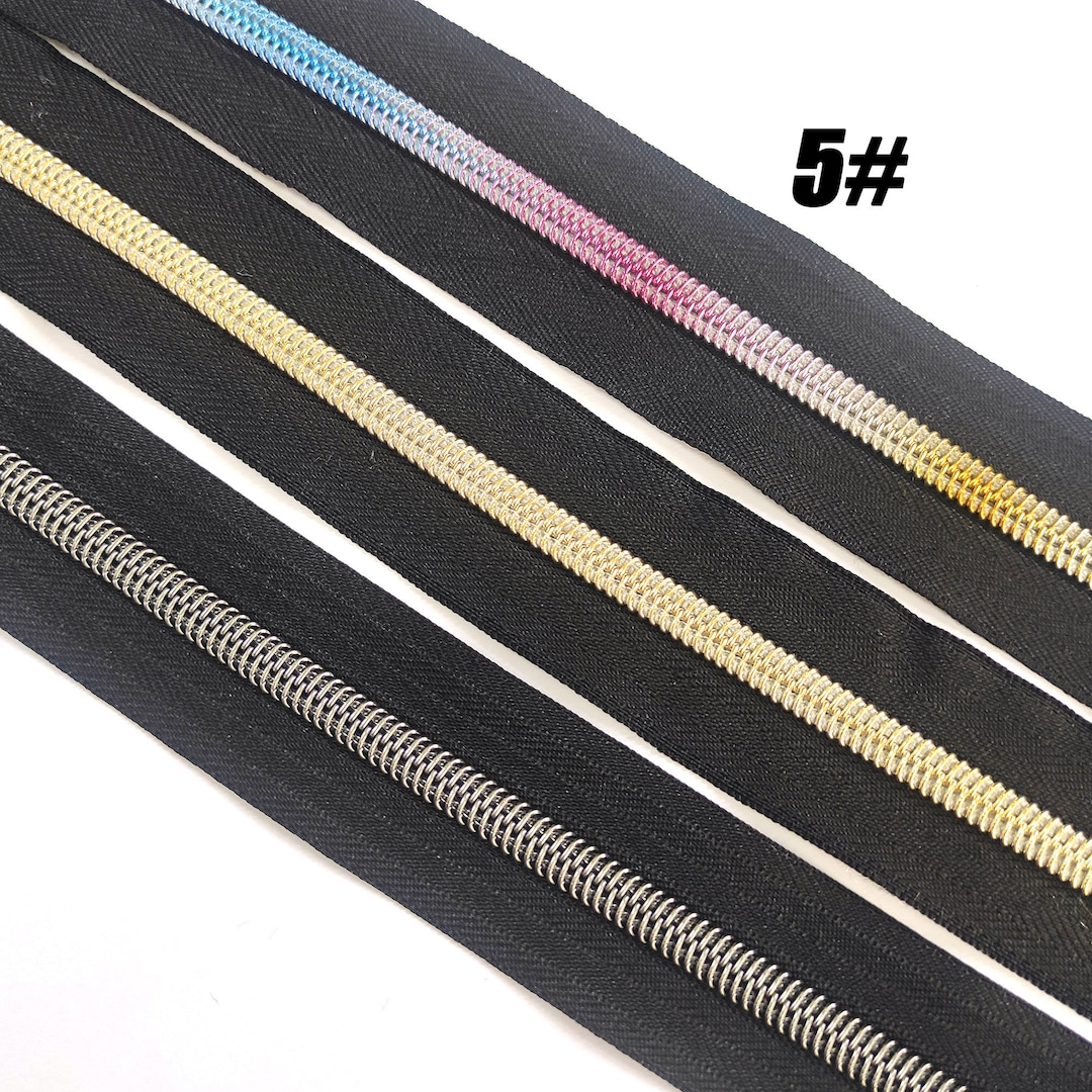 Zipper 5 Nylon Metallic Coil Zippers for Sewing Rainbow Black