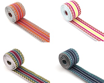 38mm Striped Heavyweight Webbing Ethnic Style Ribbon  Cotton Polyester Jacquard Trim Woven Webbing For Bag handles Purse Strap