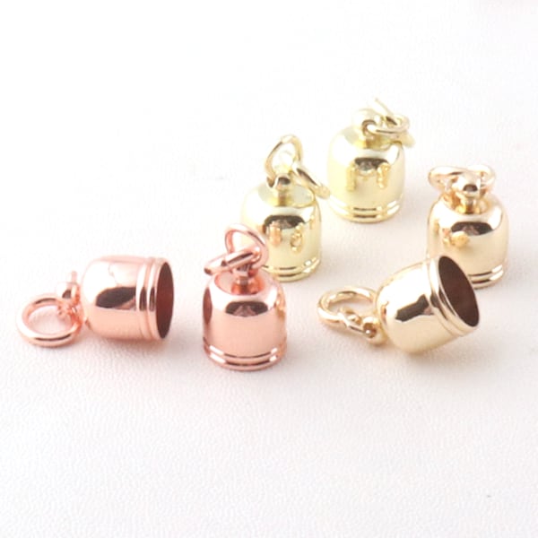 End Caps Filled Crimp 3/8" Cord Cap with Loop Tassel Cap Leather Cord Ends Caps Beading Chain End Cap Barrier Rose gold Cord Stopper-6/10pcs