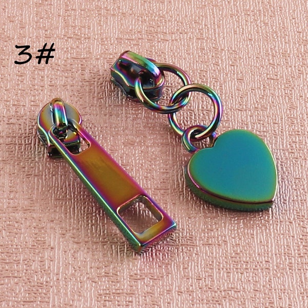 Zipper Slider Reparatur-Kits # 3 Regenbogen-Herz-Reißverschluss-Schieber-Reißverschluss-Pull-Ersatz für Metall-Kunststoff und Nylonspule Jeansjacke Reißverschlüsse Kopf