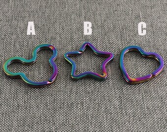 Rainbow Split Ring CHOOSE YOUR STYLE Shiny Colorful Key Ring Connector Ring Flat Key Chain Ring Charm For Lanyard Key Fob Bag Key Chain-6pcs