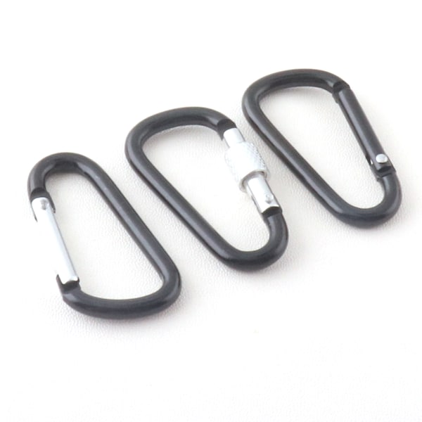 Carabiner Clip Small Key Chain 10pcs Karabiner Black 47mm Aluminum D-Ring Spring Clasp Mini Lock Hooks for Bottle Water Clip Backpack