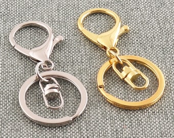 Gold&Silver Lobster Claw Clasp Keychain Key Ring Loop Key Holders With Flat Split Ring Alloy Metal Lobster Claw For Bag Jewelry Making-2pcs