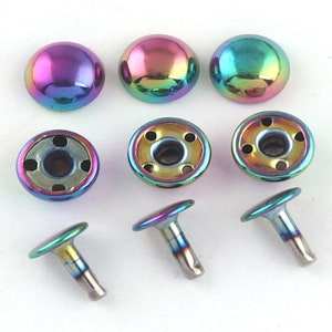 20sets 10x12mm Rainbow Double Cap Rivets Studs Round Dome Rivet Punk Rock DIY Leather Craft Supplies For Shoes Clothing Bag Parts Decoration