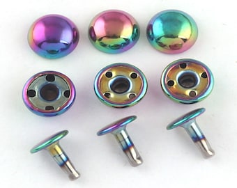 20sets 10x12mm Regenbogen Doppelkappe Nieten Ohrstecker Runde Kuppel Niete Punk Rock DIY Leder Bastelbedarf Für Schuhe Kleidung Tasche Teile Dekoration