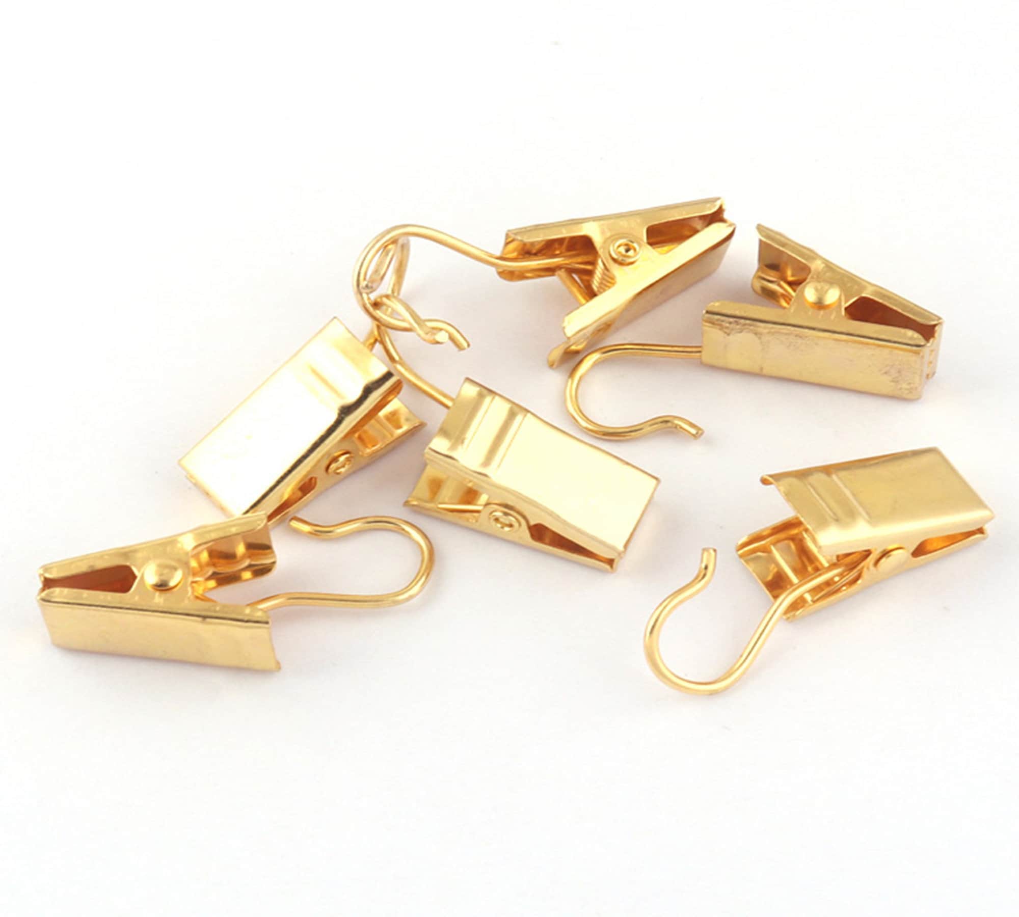 80 Pack Antique Brass Hook Clips - Heavy Duty Curtain Clips, Small Metal Hangers For Crafts, Lights, Decor