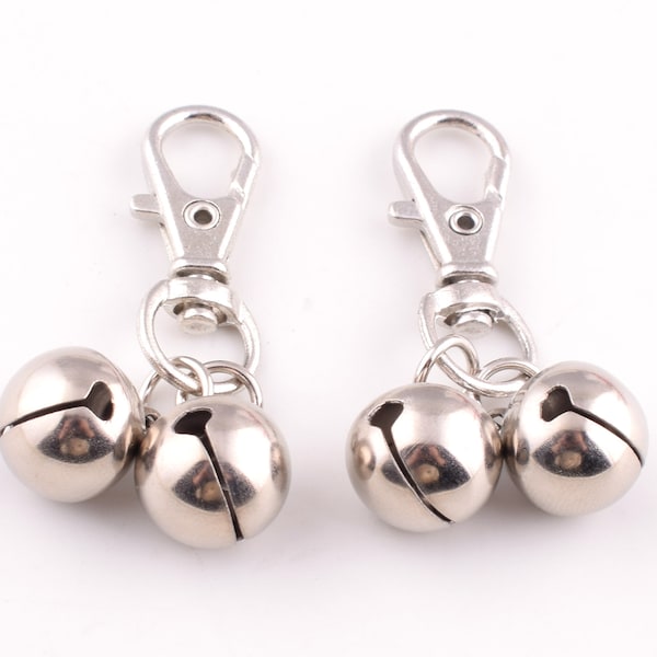 Key Chain Key Ring Jingle Bell Key Chain Silver Bells With Lobster Swivel Clasp Christmas gift Holiday Decoration Dog Collar Bag Charm-2sets