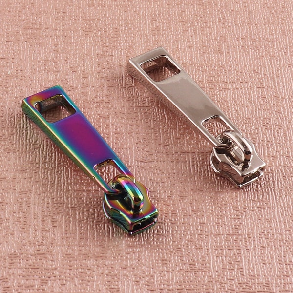 Zipper Puller Pendant 6pcs For Size #3 Zipper Head Metal Brass Zipper Repair Replace Kit Stop Rainbow/Silver Purse Making Hardware
