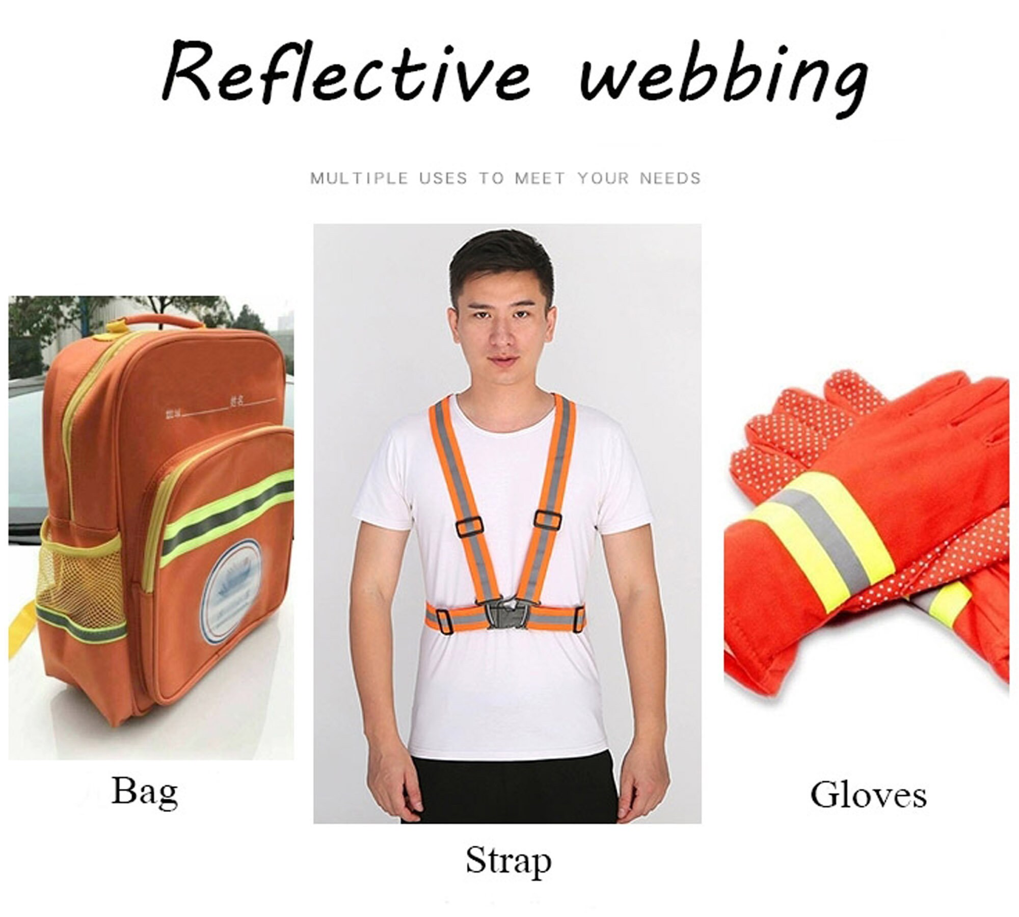 Black/gray Reflective Webbing Tape Ribbon Sew on Reflective Stitching Nylon  Webbing Dog Collar or Leash Purse Strap Webbing by the Yard 