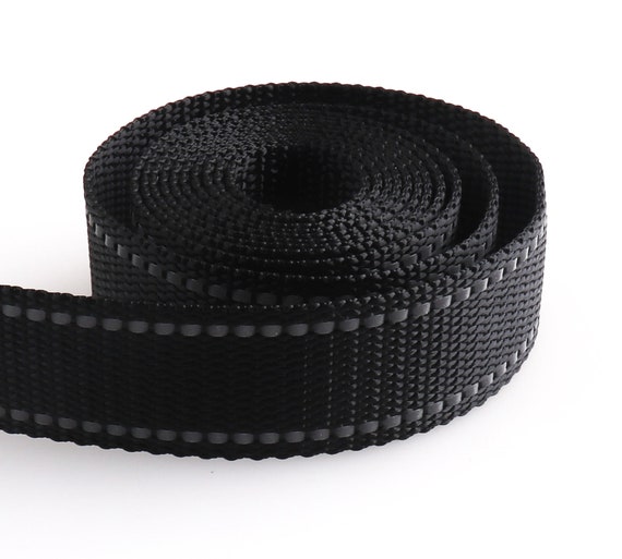 Black/gray Reflective Webbing Tape Ribbon Sew on Reflective Stitching Nylon  Webbing Dog Collar or Leash Purse Strap Webbing by the Yard 