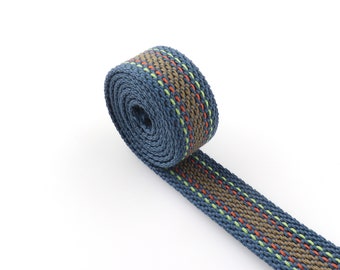 Fettuccia a righe in cotone blu, fettuccia morbida da 2,5 cm, fettuccia tessuta, per cinghie per borsa, tracolla per borsa, maniglia per borsa, a metri.